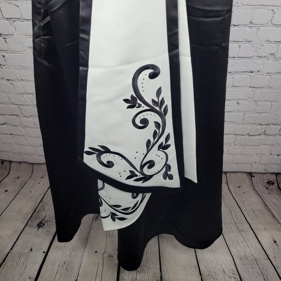 Jessica McClintock Black White Strapless Backless Embroidered Dress Gown USA 2 - Picture 10 of 15